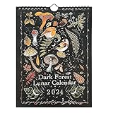 Wandkalender 2024, Dark Forest Kalender 2024, Wasserfeste Wandkalender Mit 12 Dunklen Waldillustrationen, Art Deco Monatskalender Lunar Wandkalender