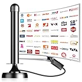DVBT2 Antenne, DVB-T/DVB-T2-Antenne, Stärkere Stabantenne für digitales Fernsehen/Digital TV/DAB Radio/DVB-T2 Tuner Stick, Maximale Signalqualität - Mit Magnetfuß 3m Kabel