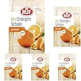 RUF Bio Orangen Schale, gefriergetrocknete Orangenschale mit Orangenöl, Alternative zum frischen Orangen-Abrieb, zum Aromatisieren von Gebäck und Desserts (Packung mit 5)
