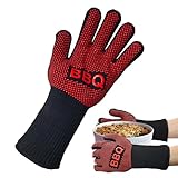NGUMMS Grillhandschuhe | 932°F Hitzebeständige Grillhandschuhe Rutschfeste Ofenhandschuhe aus Silikon, Küchenhandschuhe zum Grillen, Backen