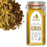 KURKUMA PULVER BIO | EDEL KRAUT 100% reines BIO Curcuma Pulver im Premium Glas - für Smoothies, Goldene Milch, Pasten, Kurkuma Bio Latte u.v.m - 750g turmeric powder