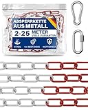 Hochwertige Absperrkette Metall - Verschiedene Längen - Verzinkte Absperrkette Rot Weiß Metall - Absperrung Baustelle, Parkplatz, Veranstaltungen - 2,5m, 5m, 10m, 15m, 25m (5 Meter)