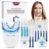 Teeth Whitening Kit, Bledras Professionelles Zähne Bleaching Set, 12 Bleaching Gel, 3 Beruhigungsgel, Zahnseide, Zahnschale, Schonend Zahnaufhellung zu Hause, 15 Minuten Zahnbleaching