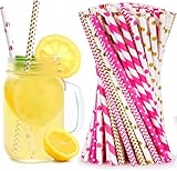 Vicloon 150pcs Strohhalme Papier, Trinkhalme Papier Biologisch Abbaubare, Streifen Papier Trinkhalme Geeignet für Partys, Hochzeiten und Anlässe, Party Strohhalme, 15 Streifen