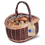 Creative Home Großer Picknickkorb Weidenkorb mit Henkel Einkaufskorb Zweifarbig | 43 x 33 x 40 cm | Pilzkorb Dunkelbraun | aus dunkler und heller Weide | Groß, Leicht, Handgeflochten | Universell
