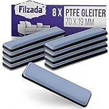 Filzada® 8x Teflongleiter Selbstklebend - 70 x 19 mm (eckig) - Profi Möbelgleiter/Teppichgleiter PTFE (Teflon)