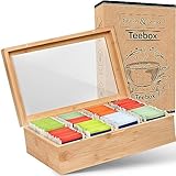 Paulson&Svenson® Nachhaltige Teebox mit 8 Fächern - Teebeutel Aufbewahrungsbox aus Zertifiziertem Bambusholz - Teebox mit luftdichtem Magnetverschluss und Sichtscheibe