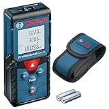 Bosch Professional Laser Entfernungsmesser GLM 40 (Flächen-/Volumenberechnung, max. Messbereich: 40 m, 2x 1,5-V Batterien, Schutztasche)