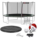 Hop-Sport Trampolin Outdoor Ø 430 cm – Gartentrampolin Komplettset mit stabilen U-Beinen, innenliegendem Netz, Sprungtuch und Leiter sowie Extra-Zubehör, schwarz/grün