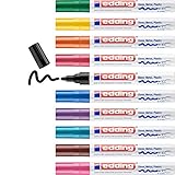 edding 750 Glanzlackmarker Set - mehrfarbig - 10 bunte Lackmarker - Rundspitze 2-4 mm - Lackstift für Glas, Stein, Holz, Kunststoff und Papier - wasserfest, stark deckend