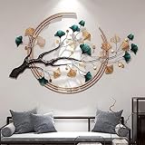 Ainydie 3D Ginkgo Baum Metall Wanddeko, Handgefertigt Metall Wandskulptur Wandschmuck, Wohnkultur für Wohnzimmer Schlafzimmer Esszimmer,110x68cm