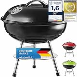 GOODS+GADGETS Micro BBQ Kugelgrill Mini Grill; Kompakter Reise Holzkohle-Grill Tischgrill Edelstahl emailliert 38cm - Grün (Schwarz)