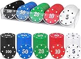 100 Stück Casino Pokerchips, Spielchips Wertmarken Karten Poker Chips Roulette Spiel Bingo Chips mit Wert Blackjack Set für Counting Marker Casino Pokerset