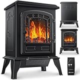 KESSER® Elektrokamin mit Heizlüfter & Fernbedienung 2000W Elektro Kamin Elektrischer Heizung LED Kaminfeuer Effekt Kaminofen Flammeneffekt Heizer Ofen geräuscharm regelbar Schwarz
