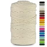 Netuno 1x Makramee Garn Elfenbein 5 mm 100 m Baumwollkordel mit Baumwollkern Textilgarn Kordelband Naturgarn Naturbaumwolle Garn für Makramee Baumwollgarn Dekoschnur farbig Cotton Cord Macrame