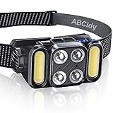 ABCidy Stirnlampe LED Wiederaufladbar, IPX4 Wasserdichtes Ultrahelles Kopflampe USB, Bewegungssensor-Kopflampe mit 12 Beleuchtungsmodi für Beim Wandern, Reparaturen, Campen, Klettern