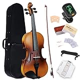ADM Violine 1/2 Anfänger Kinder Geige 6-9 Jahre mit Griffbrettaufkleber, Schulterstütze und Stimmgerät