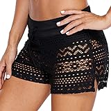 Damen Badehose Badeshorts Strand Kurze Shorts Wassersport Boardshorts Schnell Trocknend Sommer Hollow Spitze Schwimmhose Schwimmshorts Frauen Bikini Unterteil, Schwarz, EU M = Herstellergröße 38/40