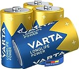 VARTA Longlife Power D Mono LR20 Batterie (4er Pack) Alkaline Batterie - Made in Germany - ideal für Spielzeug Taschenlampe CD-Player und andere batteriebetriebene Geräte, Silber
