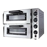 Pizzaofen elektrisch GS Multitrade 3000 Watt Edelstahl mit 2 Kammern Steinbackofen mit Schamottstein