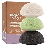 Vove | Premium Konjac Schwamm | 3 Stück | Organisch | 100% Natürlich | Nachhaltig | Plastikfrei | Biologisch Abbaubare | Gesichtsreinigung