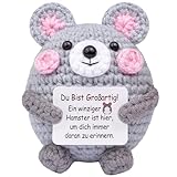 Mwmoeen Glücksbringer Pocket Hug Tiere Maus, Strickwolle Positive Hamster Kartoffel Ersatz, Mutmacher Geschenk, Gute Besserung, Einschulung Geschenk