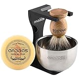 Anbbas Herren Geschenk Set Rasierpinsel Reines Dachshaar Shaving Brush Badger Rasierseife Rasierschale mit Rasierständer aus Acryl