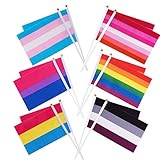 Whaline 60 Stück Regenbogen Flagge Transgender Asexuelle Bisexuelle Pansexuelle Lesbische Stock Flaggen, Lebendige Gay Pride Flagge Mini Hand LGBT Fahnen für Karneval LGBT Party (21 x 15 cm)
