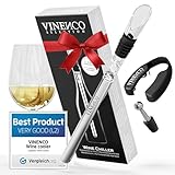 VINENCO Weinkühler Set, Flaschenkühler + Dekanter 3-in-1 Premium Wein Zubehör: Edelstahl Flaschen-Weinkühlstab + Dekantier-Belüfter + Ausgießer | Bar Geschenk Frauen Männer, Rot- Weißwein Geschenkset