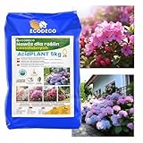 ECODECO Dünger Hortensien AcidPLANT | Dünger Rhododendron Blaubeeren Azaleen Magnolie | Langzeit Rasendünger für Säurepflanzen | Fokussiert Wirksamer 5kg