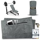 PEAQUE Fitness-Handtuch mit Reißverschlusstasche | Mikrofaser mit Frottee-Struktur | Sport-Handtuch für Fitnessstudio und Gym | weich, schnelltrocknend (Grau, 120 x 50 cm)