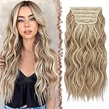 FESHFEN Clip in Extensions, 4PCS 50 cm Haarverlängerungen mit Clips Synthetik Gewellte Haarextension Dunkles Aschblond Gemischtes Bleichblond Wavy Haar, Haarteil für Frauen, 180g