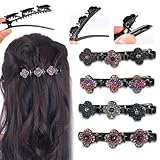Doppelschicht Haarspange,4 Pcs Geflochtene Haarspangen 2024 Haarspangen Damen mit Funkelnden Kristallsteinen Elegante Haarstyling Clips Kolibri Haarspange Strass-Haarspange haarklammern