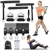 ALongSong Pilates Bar Set 4 Widerstandsbänder mit Stange 40-180LBS Fitnessgeräte für Zuhause Home Gym Pilates-Stange Verstellbare&Abnehmbare,Griffe,Türanker