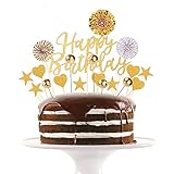 20 Stück Happy Birthday Tortendeko Geburtstag Set, Cake Topper Geburtstagstorte, kuchendeko Geburtstag mädchen, deko Torte für Geburtstagsfeier Dekoration - Gold
