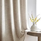 Melodieux Gardinen mit Kräuselband Beige Leinen Optik Halbfrei Vorhänge 2er Set, 225x140cm