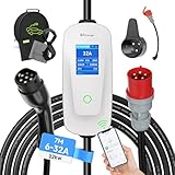AFYEEV Ladekabel Typ 2 CEE Stecker 22kW, 3-Phasig-6-32A-7m, Mit Einstellbarer Ladeleistung, Für Alle Elektro- Und Hybridfahrzeuge