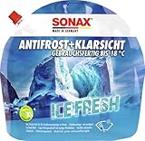 SONAX AntiFrost+KlarSicht bis -18 °C Ice Fresh (3 Liter) gebrauchsfertiger Scheibenreiniger mit trendigem Ice-Fresh-Duft für die Scheibenwaschanlage im Winter | Art-Nr. 01334090