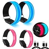 Funmo 4 Stück LED Armband Aufladbar, Leuchtarmband USB Reflektorband Reflective Band Led Armbänder Leuchtband Kinder Reflektorbänder für Kinder Erwachsene Laufen, Joggen und Radfahren