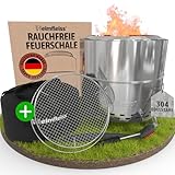 Heimfleiss® Rauchfreie Feuerschale Edelstahl Ø50cm | Feuerkorb mit Grillrost | Feuerschale Rauchfrei für Garten, Camping, Balkon & Terrasse | Rauchfreie Feuerstelle mit Grill | Feuertonne ohne Rauch