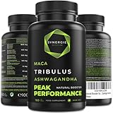 Tribulus Terrestris Hochdosiert + Maca + Ashwagandha | Zn + Se + Ca + Vit.D | 160 kapseln | Peak Performance von Synergie Nutrition