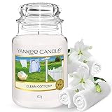 Yankee Candle Duftkerze im Glas (groß) – Clean Cotton – Kerze mit langer Brenndauer bis zu 150 Stunden – Perfekte Geschenke für Frauen
