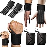 Handgelenk Bandagen + Zughilfen (2er Set) für Krafttraining Bodybuilding Gewichtheben Fitness Kreuzheben Gurte Profi Lifting Straps Gym Wrist Wraps Handgelenkstütze Gelenkbandage für Frauen und Männer