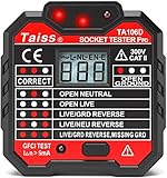 Taiss/Stromprüfer,Steckdosenprüfgerät mit Spannungsanzeige LCD Display 48-250V Automatischer Stromkreis Polaritätsspannungsdetektor Wandstecker Unterbrecher TA106D