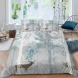 MEVASA Bettbezug, 220 x 240 cm, 3D-Druck, Mikrofaser, Bettbezug Hirsch, Waldtiere, Bettwäsche für Doppelbett, mit Reißverschluss mit 2 Kissenbezügen