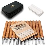 HOLZWURM Holz-Schnitzwerkzeug Set 12-tlg, inkl. Tasche, Anleitung & Abziehstein, ideales Schnitzmesser-Set für Anfänger und Profis…