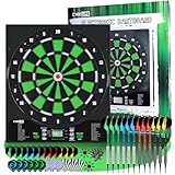 Cyeelife Elektronische Dartscheibe,Dartboard mit 12 Darts,24 Pro Flights 50 Pfeilspitzen und Zubehör,Batterie/Adapter/deutsch-English 3-Sprachenwechse,Dart für 1 bis 8 Spieler