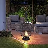 etc-shop Solarleuchte Stehlampe Beistellleuchte Außenleuchte Terrassenlampe Balkon, IP44 Akku Metallstäbe gebogen schwarz amber, 1x LED warmweiß, DxH 25x57 cm