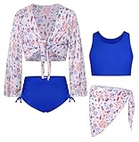 GRACE KARIN Mädchen Cover Up Badeanzug Größe 10-12 Tankini Set Blau Badeanzug mit Kimonoüberwurf