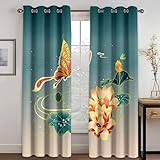 SJSXWQN Vorhang Lotus Gardinen mit Ösen Vorhang Blickdicht Thermo Verdunklungsvorhänge Schiebegardinen für Schlafzimmer Wohnzimmer H 200 x B 140 cm 2er Set